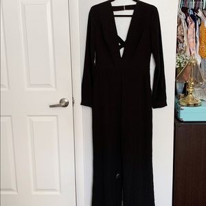 Deep V long sleeve jumpsuit
